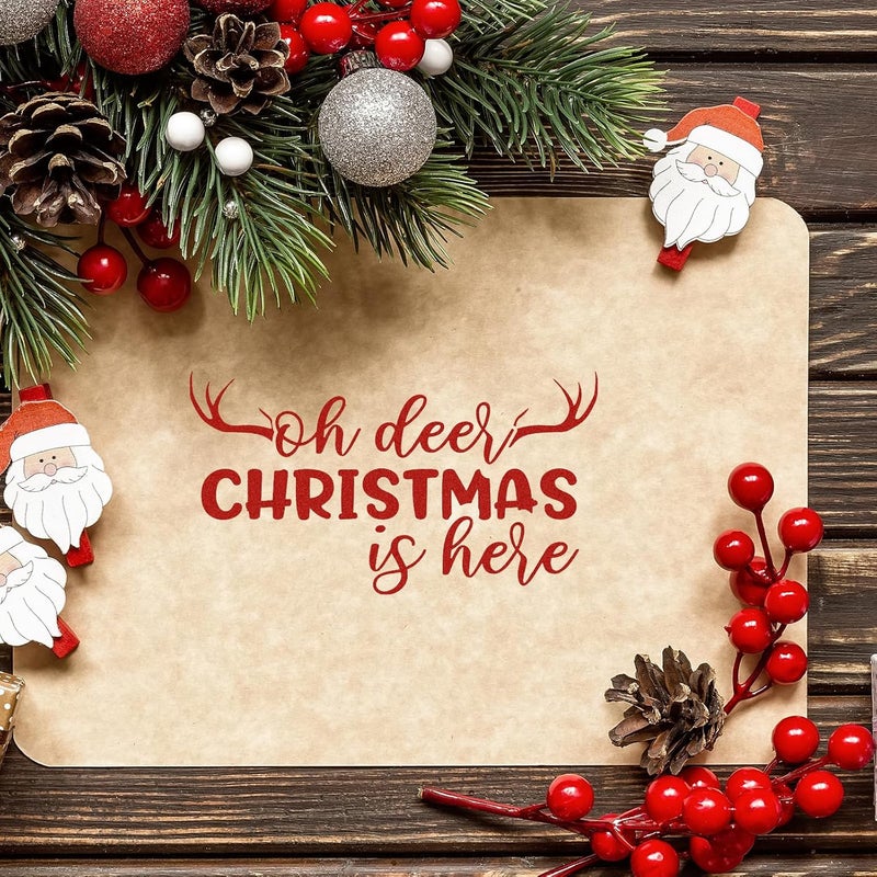 Whaline 4 Sheet Christmas Words Clear Stamps Greeting Words Santa Xmas Tree Pattern Silicone Transparent Stamps Border Stamp Cards for DIY Craft Card Making Scrapbooking Embossing Album Decor - Image 4